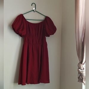 Pretty Garden Dress Women Medium Red Smocked Puff Sleeve Mini Bridesmaid Prom